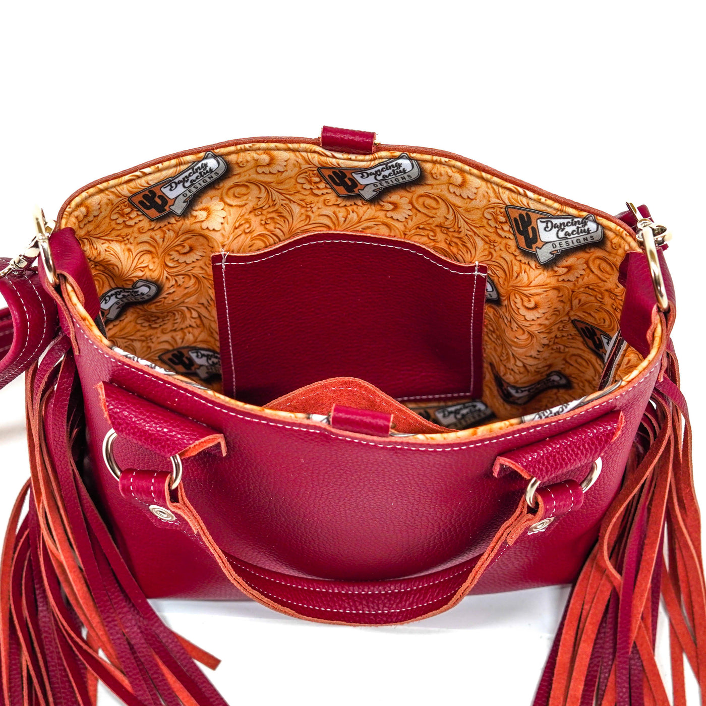 Swift - Red Leather-Swift-Western-Cowhide-Bags-Handmade-Products-Gifts-Dancing Cactus Designs