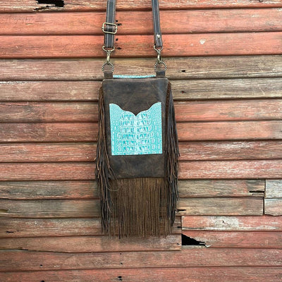 Tammy - Longhorn w/ Turquoise Sand Croc Flap-Tammy-Western-Cowhide-Bags-Handmade-Products-Gifts-Dancing Cactus Designs