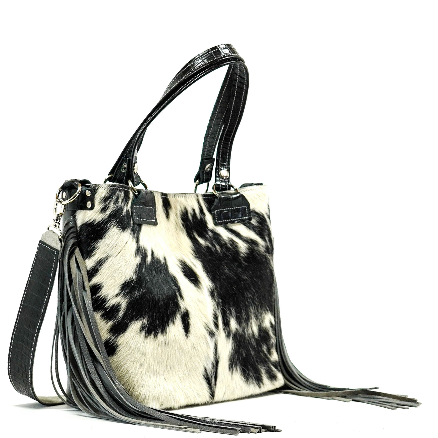 Taylor - Black & White w/ No Embossed-Taylor-Western-Cowhide-Bags-Handmade-Products-Gifts-Dancing Cactus Designs