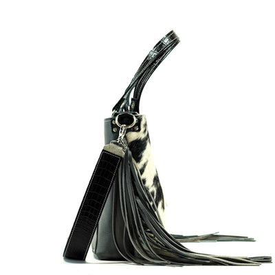 Taylor - Black & White w/ No Embossed-Taylor-Western-Cowhide-Bags-Handmade-Products-Gifts-Dancing Cactus Designs