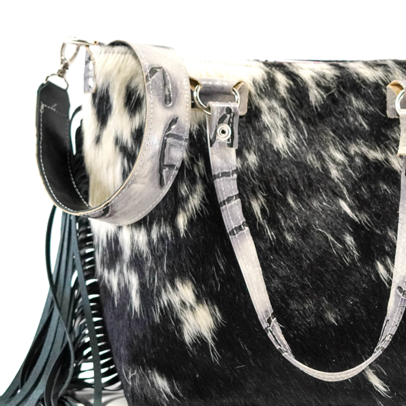 Taylor - Black & White w/ Smoke Show Brands-Taylor-Western-Cowhide-Bags-Handmade-Products-Gifts-Dancing Cactus Designs