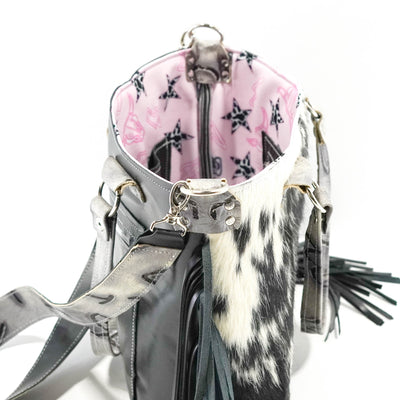 Taylor - Black & White w/ Smoke Show Brands-Taylor-Western-Cowhide-Bags-Handmade-Products-Gifts-Dancing Cactus Designs