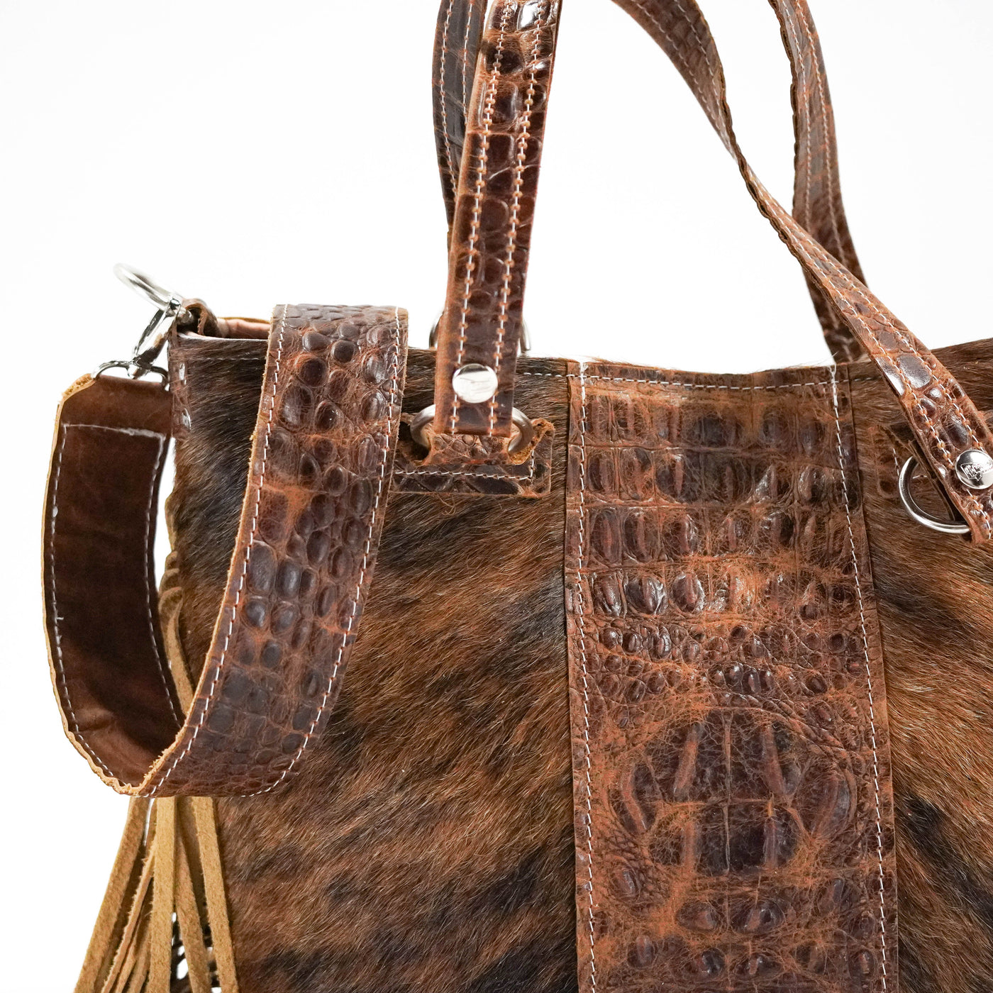 Taylor - Brindle w/ Saddle Croc-Taylor-Western-Cowhide-Bags-Handmade-Products-Gifts-Dancing Cactus Designs