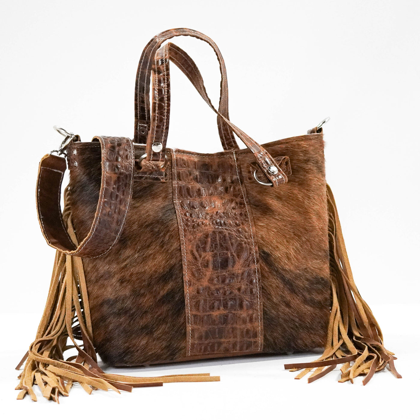 Taylor - Brindle w/ Saddle Croc-Taylor-Western-Cowhide-Bags-Handmade-Products-Gifts-Dancing Cactus Designs