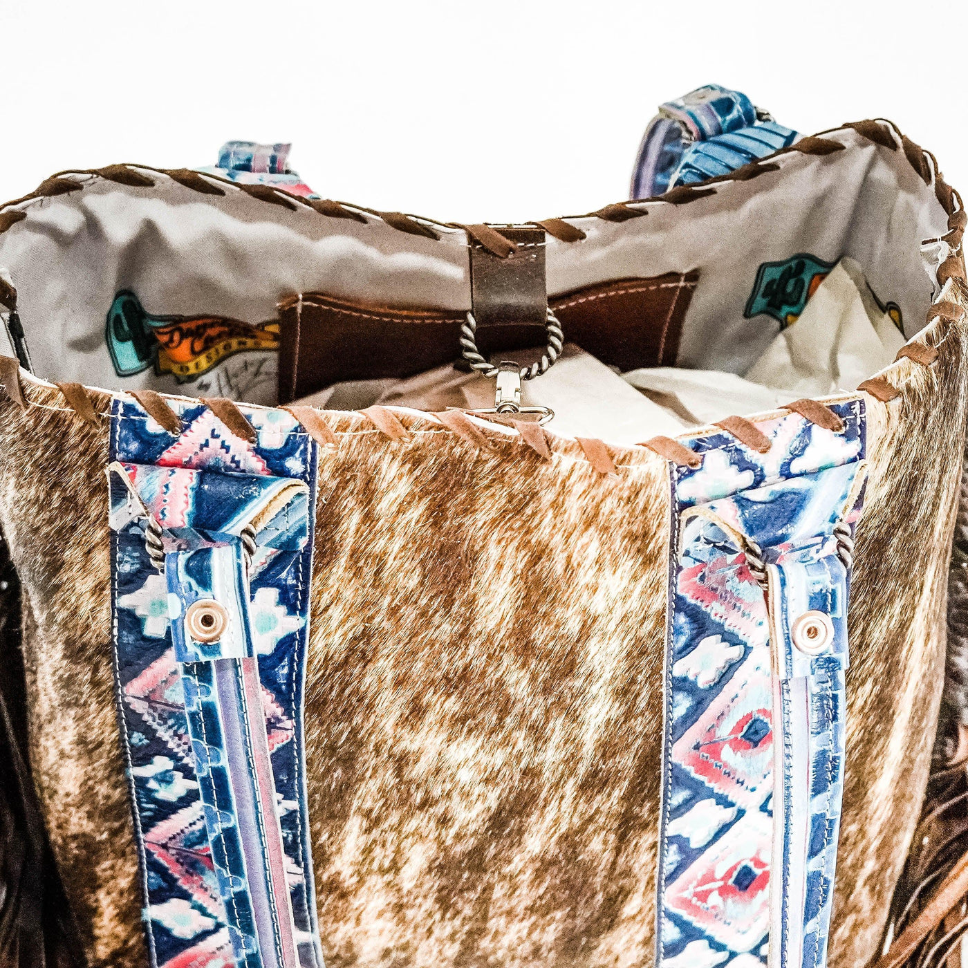 Taylor - Brindle w/ Tucson Sundown Navajo-Taylor-Western-Cowhide-Bags-Handmade-Products-Gifts-Dancing Cactus Designs
