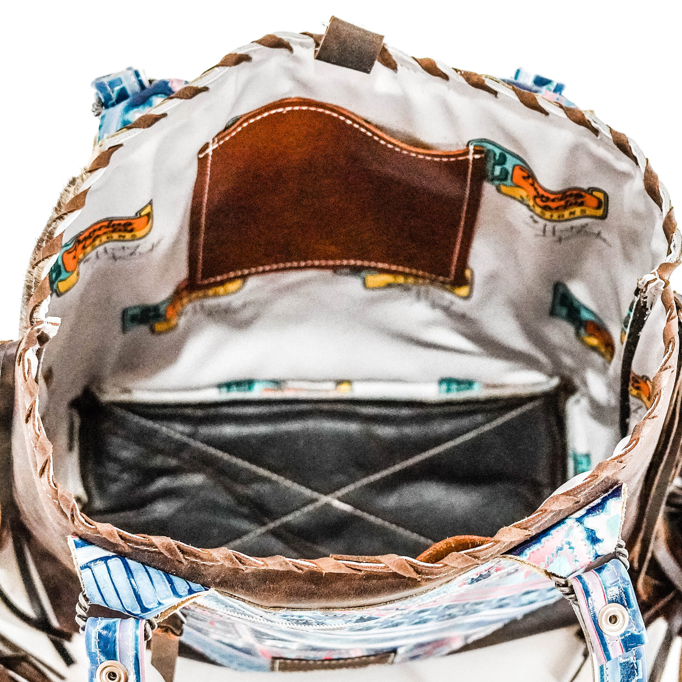 Taylor - Brindle w/ Tucson Sundown Navajo-Taylor-Western-Cowhide-Bags-Handmade-Products-Gifts-Dancing Cactus Designs