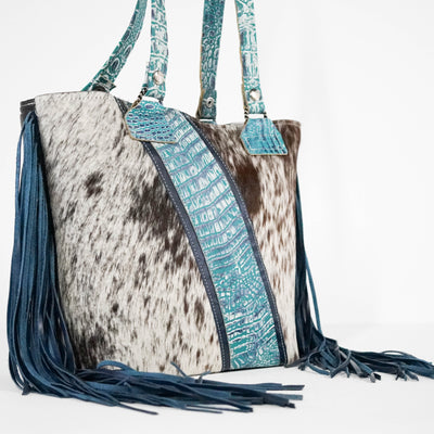 Taylor - Chocolate & White w/ Glacier Park Croc-Taylor-Western-Cowhide-Bags-Handmade-Products-Gifts-Dancing Cactus Designs