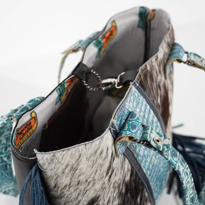 Taylor - Chocolate & White w/ Glacier Park Croc-Taylor-Western-Cowhide-Bags-Handmade-Products-Gifts-Dancing Cactus Designs