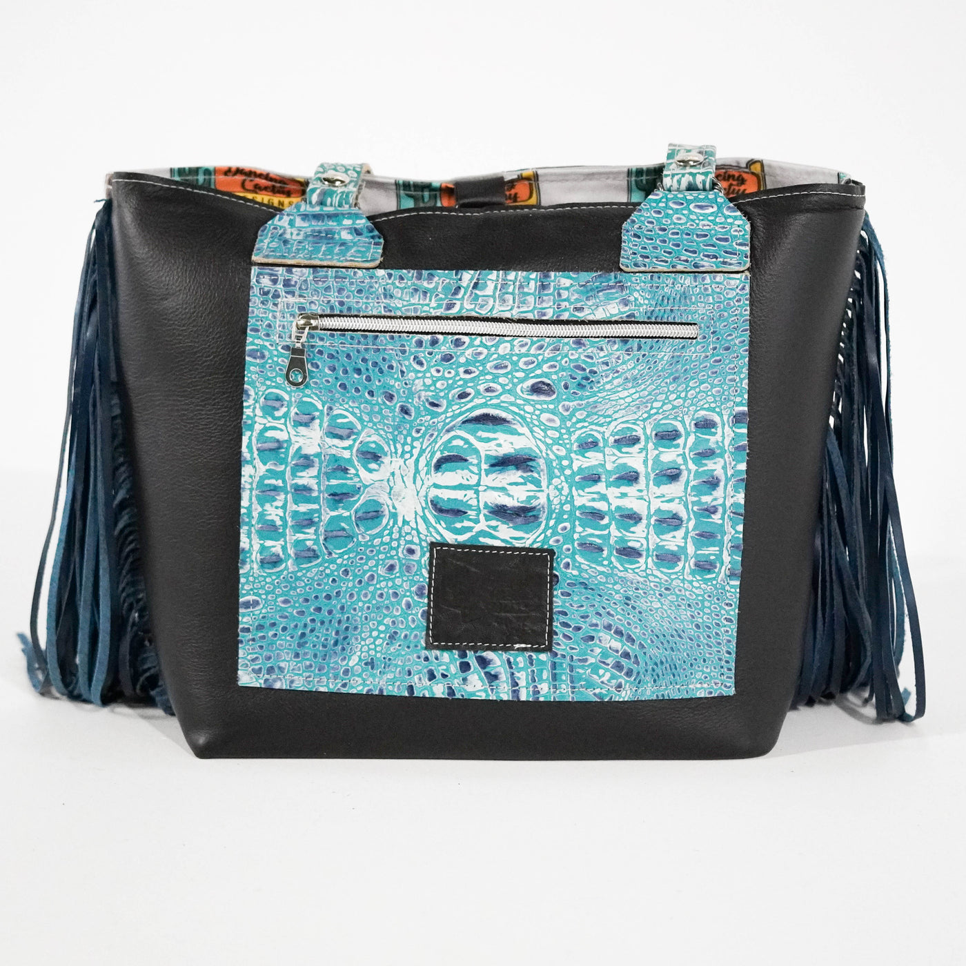 Taylor - Chocolate & White w/ Glacier Park Croc-Taylor-Western-Cowhide-Bags-Handmade-Products-Gifts-Dancing Cactus Designs