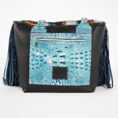 Taylor - Chocolate & White w/ Glacier Park Croc-Taylor-Western-Cowhide-Bags-Handmade-Products-Gifts-Dancing Cactus Designs