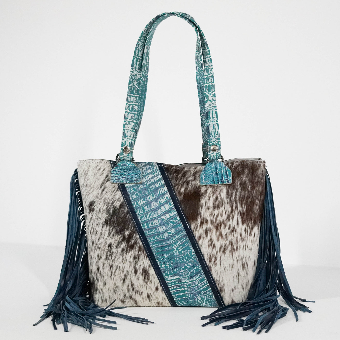 Taylor - Chocolate & White w/ Glacier Park Croc-Taylor-Western-Cowhide-Bags-Handmade-Products-Gifts-Dancing Cactus Designs