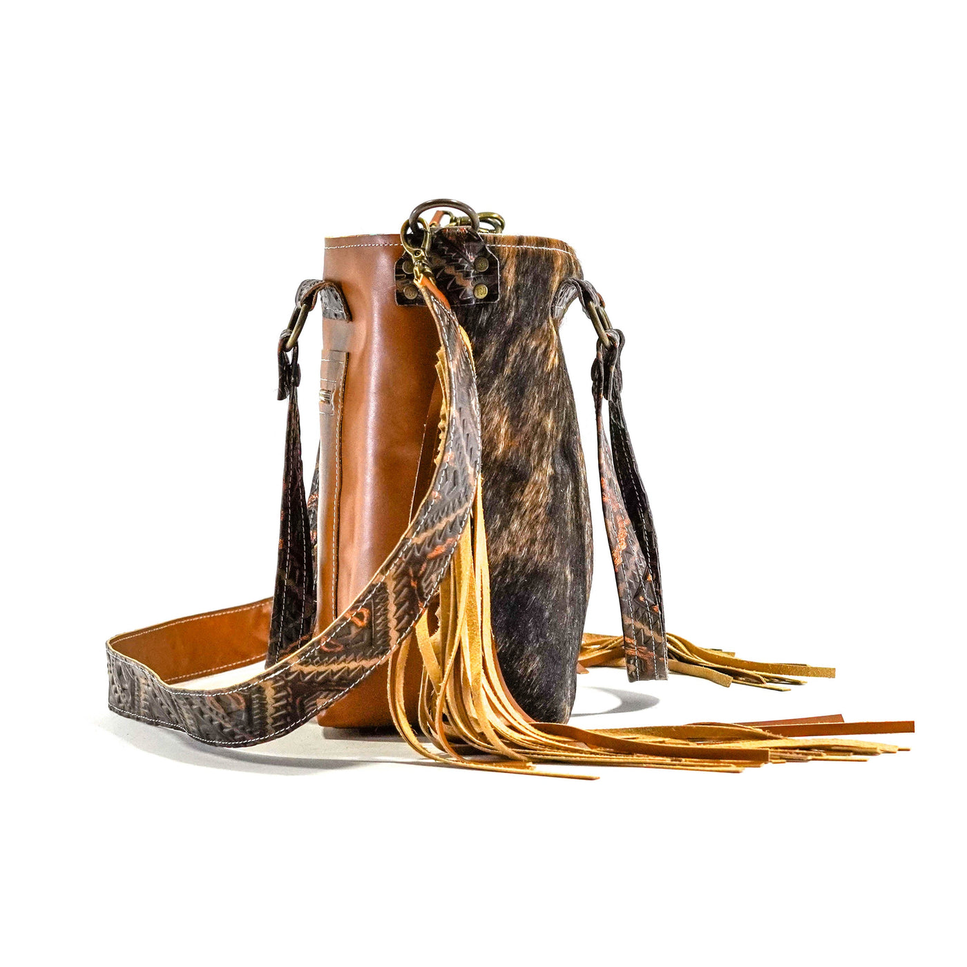 Taylor - Dark Brindle w/ Bronzed Aztec-Taylor-Western-Cowhide-Bags-Handmade-Products-Gifts-Dancing Cactus Designs