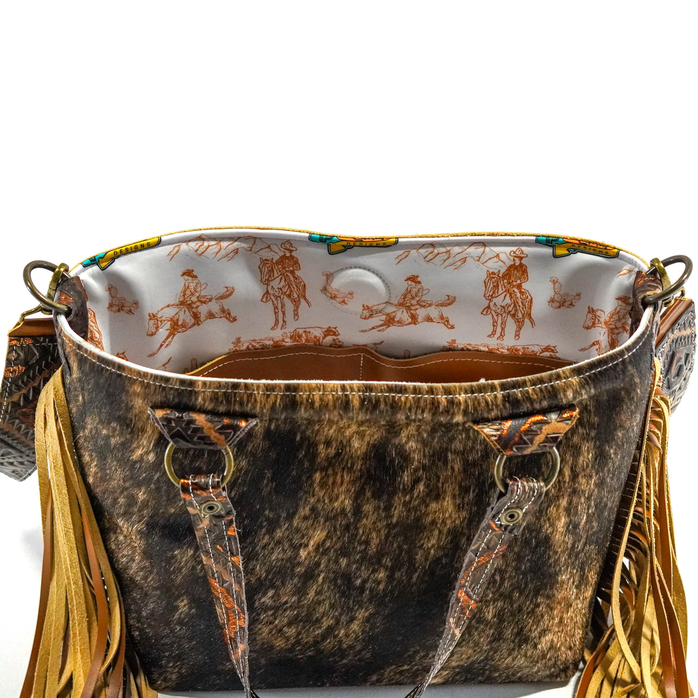 Taylor - Dark Brindle w/ Bronzed Aztec-Taylor-Western-Cowhide-Bags-Handmade-Products-Gifts-Dancing Cactus Designs