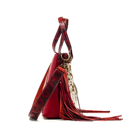 Taylor - Speckled Longhorn w/ Burgundy Skulls-Taylor-Western-Cowhide-Bags-Handmade-Products-Gifts-Dancing Cactus Designs