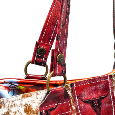 Taylor - Speckled Longhorn w/ Burgundy Skulls-Taylor-Western-Cowhide-Bags-Handmade-Products-Gifts-Dancing Cactus Designs