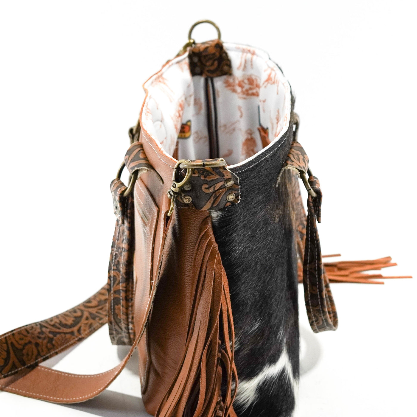 Taylor - Tricolor w/ Honey Tool-Taylor-Western-Cowhide-Bags-Handmade-Products-Gifts-Dancing Cactus Designs