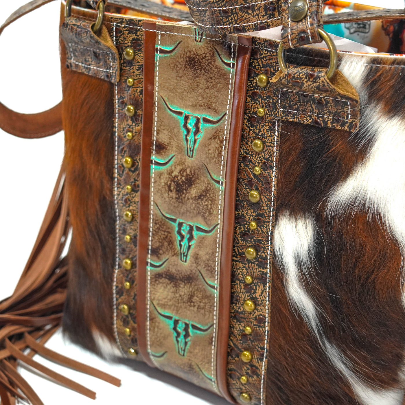 Taylor - Tricolor w/ Mint Chocolate Skulls-Taylor-Western-Cowhide-Bags-Handmade-Products-Gifts-Dancing Cactus Designs