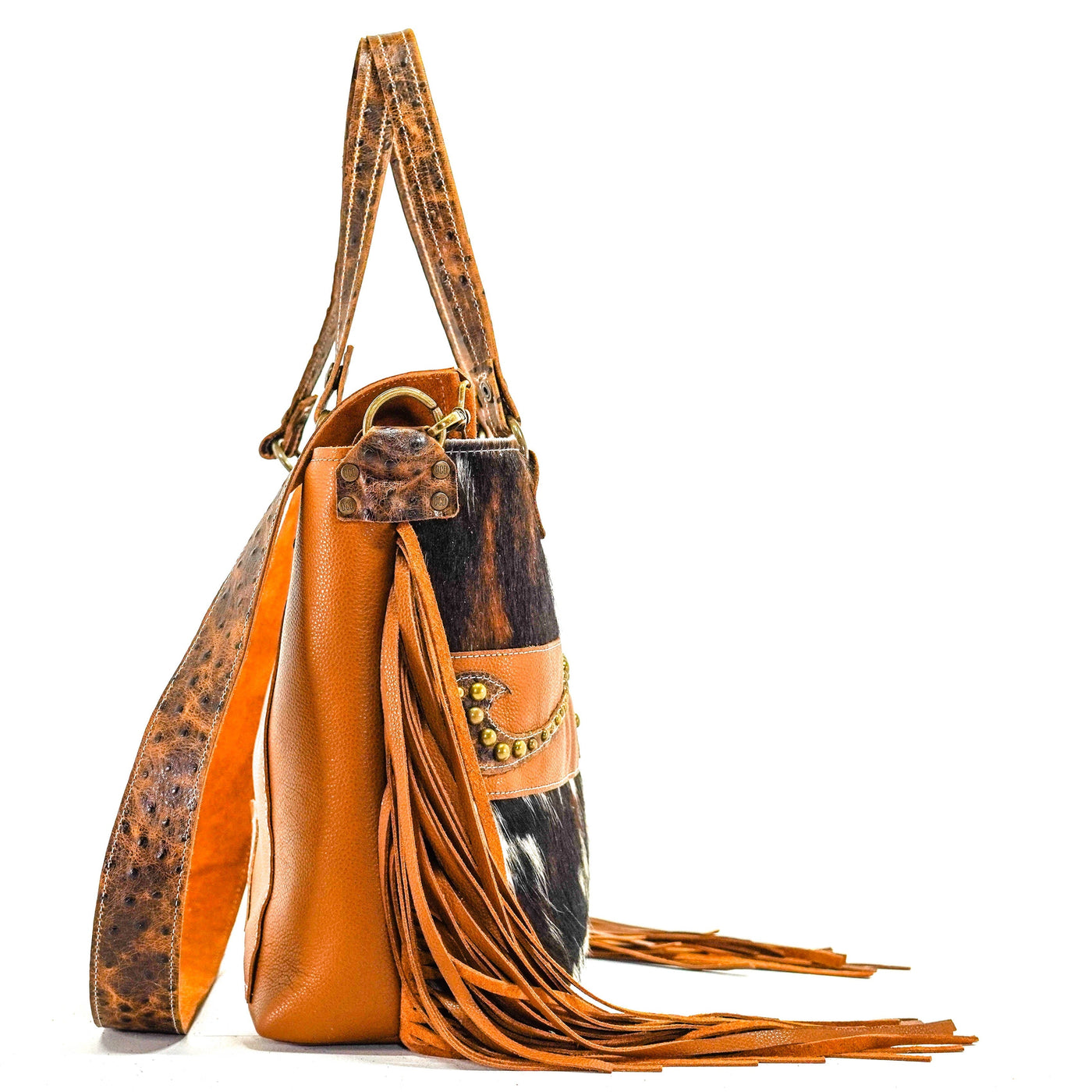 Taylor - Tricolor w/ Ostrich-Taylor-Western-Cowhide-Bags-Handmade-Products-Gifts-Dancing Cactus Designs