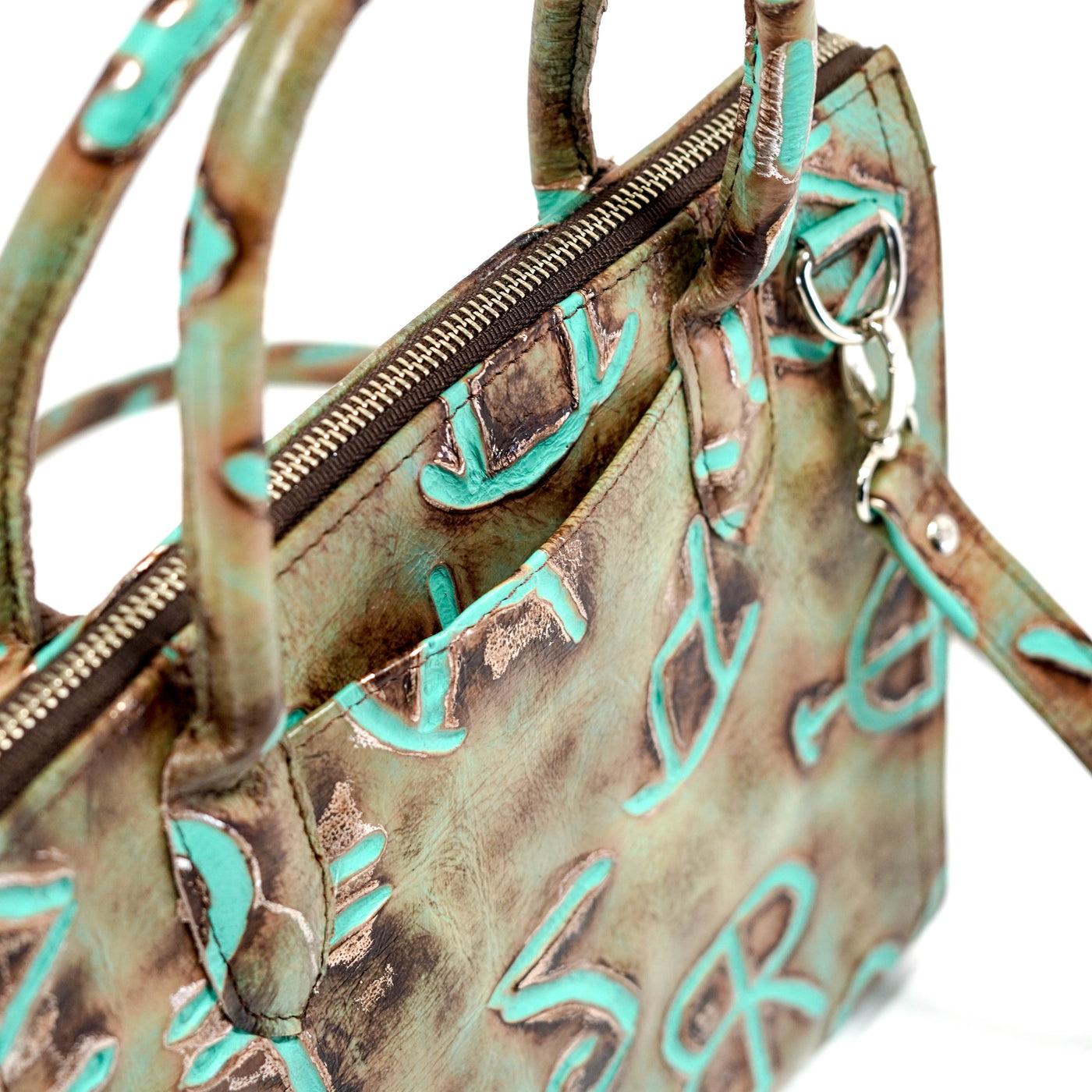 The Opry - All Embossed w/ Turquoise Brands-The Opry-Western-Cowhide-Bags-Handmade-Products-Gifts-Dancing Cactus Designs