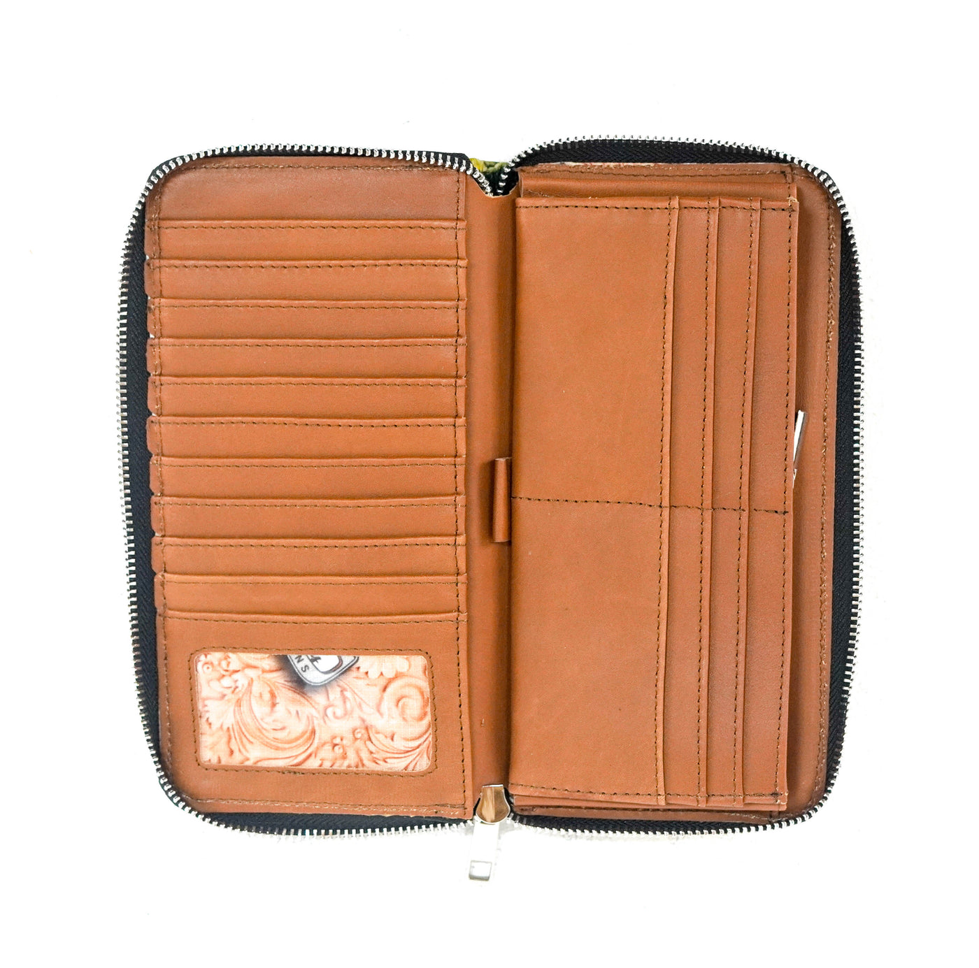 The Stage Coach Wallet - All Embossed w/ Mountain View Skulls-The Stage Coach Wallet-Western-Cowhide-Bags-Handmade-Products-Gifts-Dancing Cactus Designs