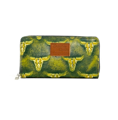 The Stage Coach Wallet - All Embossed w/ Mountain View Skulls-The Stage Coach Wallet-Western-Cowhide-Bags-Handmade-Products-Gifts-Dancing Cactus Designs