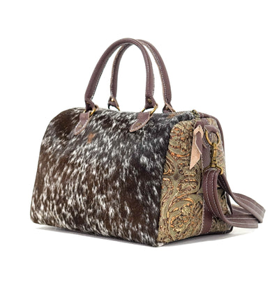The Stowaway Classic - Chocolate & White w/ Gilded Tool-The Stowaway Classic-Western-Cowhide-Bags-Handmade-Products-Gifts-Dancing Cactus Designs