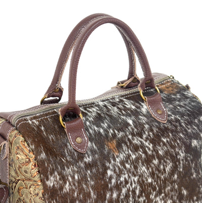 The Stowaway Classic - Chocolate & White w/ Gilded Tool-The Stowaway Classic-Western-Cowhide-Bags-Handmade-Products-Gifts-Dancing Cactus Designs