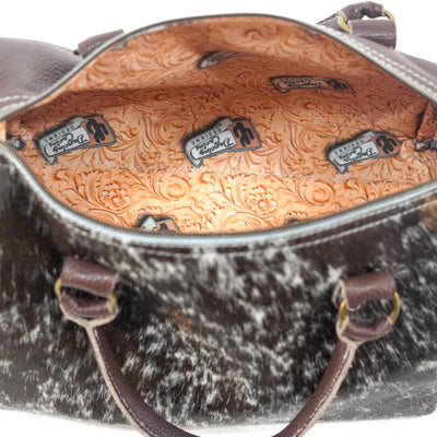 The Stowaway Classic - Chocolate & White w/ Gilded Tool-The Stowaway Classic-Western-Cowhide-Bags-Handmade-Products-Gifts-Dancing Cactus Designs