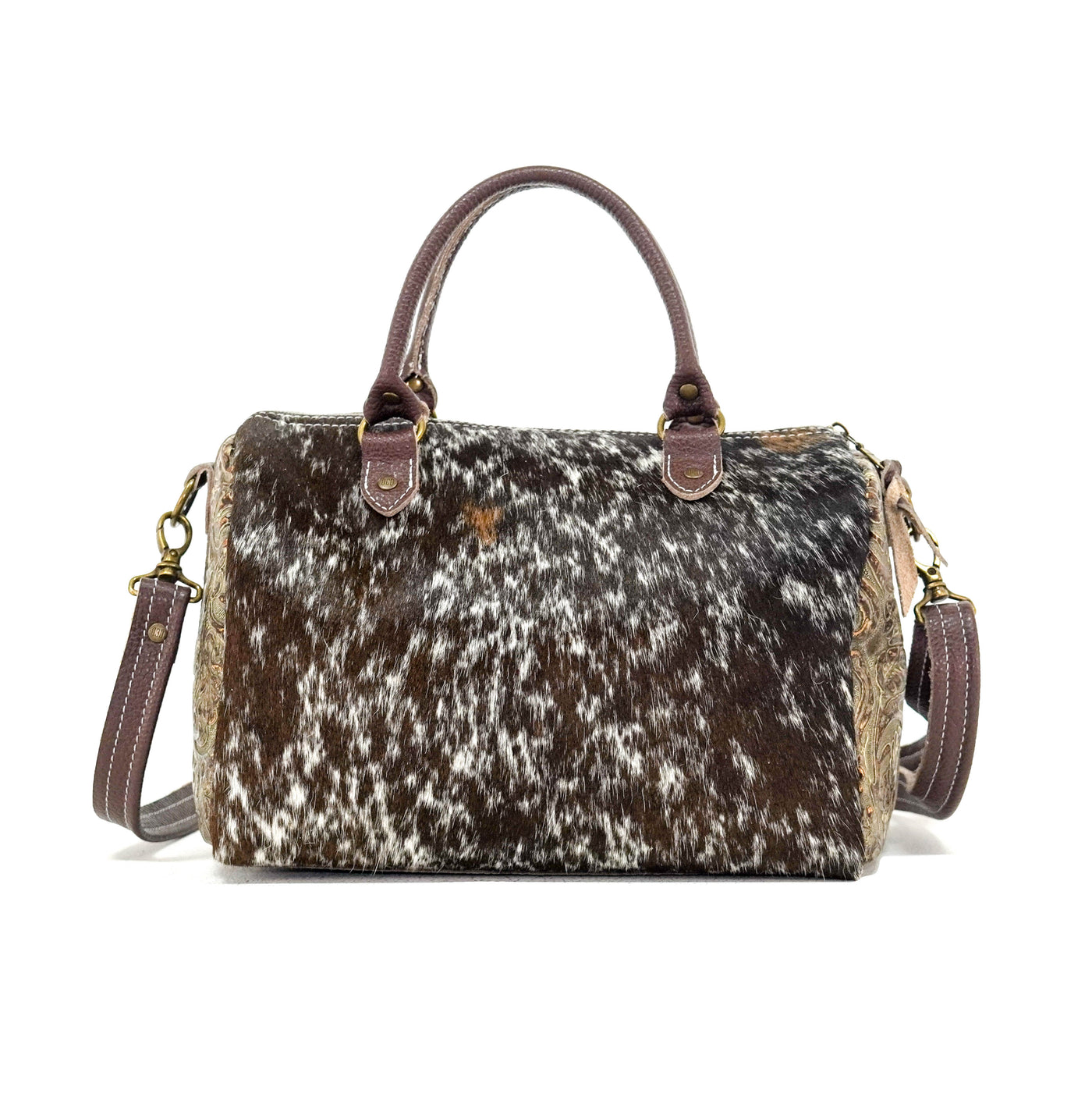 The Stowaway Classic - Chocolate & White w/ Gilded Tool-The Stowaway Classic-Western-Cowhide-Bags-Handmade-Products-Gifts-Dancing Cactus Designs