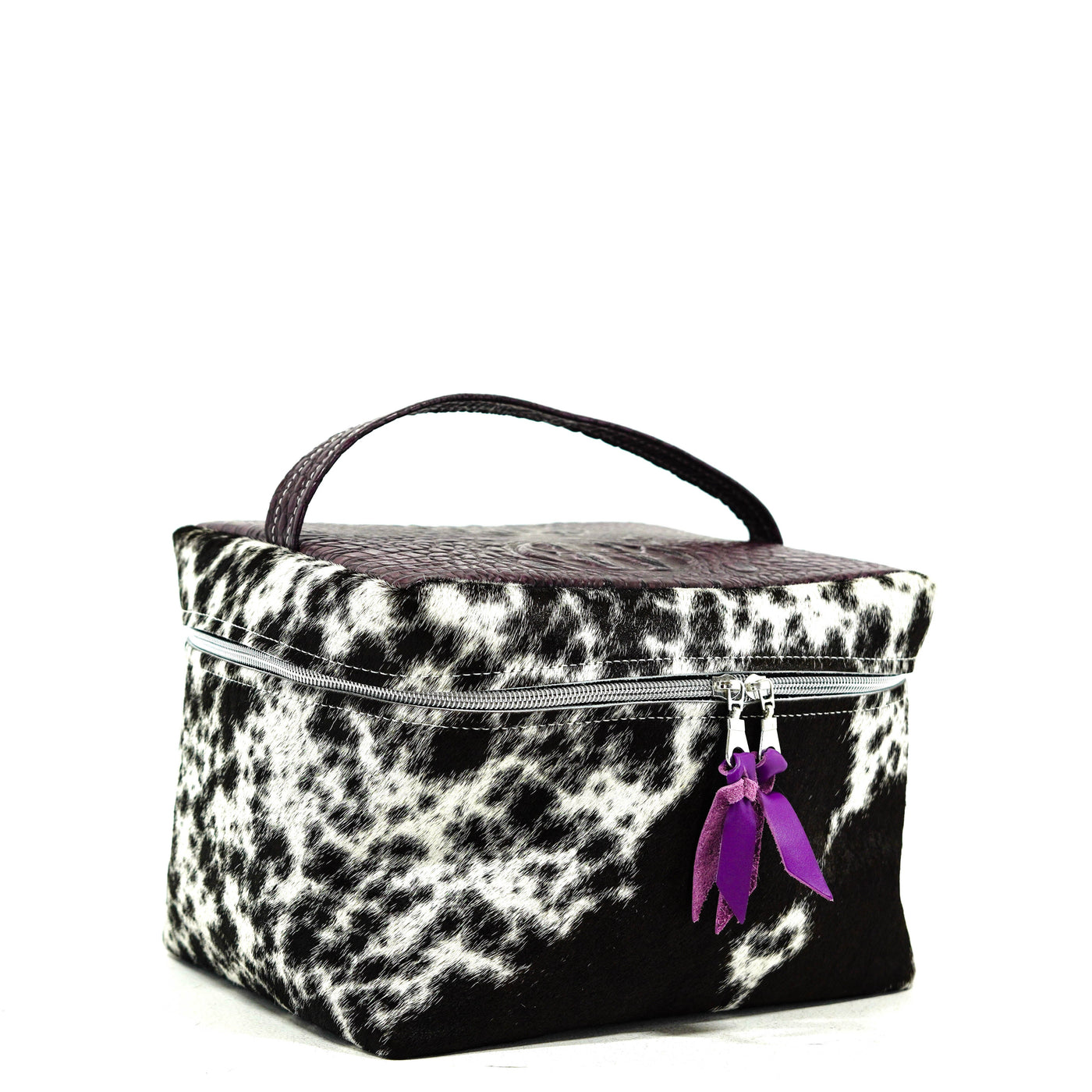 Train Station - Black & White w/ Amethyst Croc-Train Station-Western-Cowhide-Bags-Handmade-Products-Gifts-Dancing Cactus Designs