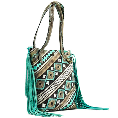 Trisha - All Embossed w/ Cocoa Navajo-Trisha-Western-Cowhide-Bags-Handmade-Products-Gifts-Dancing Cactus Designs