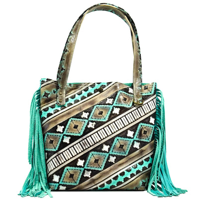 Trisha - All Embossed w/ Cocoa Navajo-Trisha-Western-Cowhide-Bags-Handmade-Products-Gifts-Dancing Cactus Designs