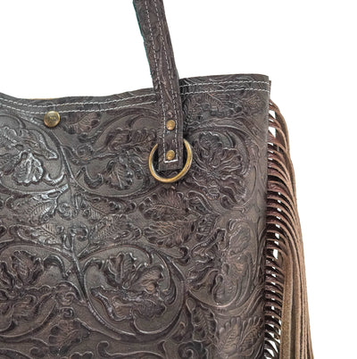 Trisha - All Embossed w/ Dark Chocolate Tool-Trisha-Western-Cowhide-Bags-Handmade-Products-Gifts-Dancing Cactus Designs