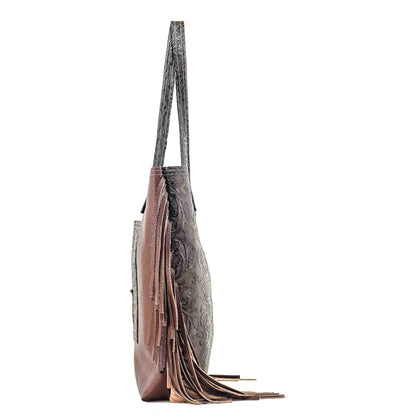 Trisha - All Embossed w/ Dark Chocolate Tool-Trisha-Western-Cowhide-Bags-Handmade-Products-Gifts-Dancing Cactus Designs