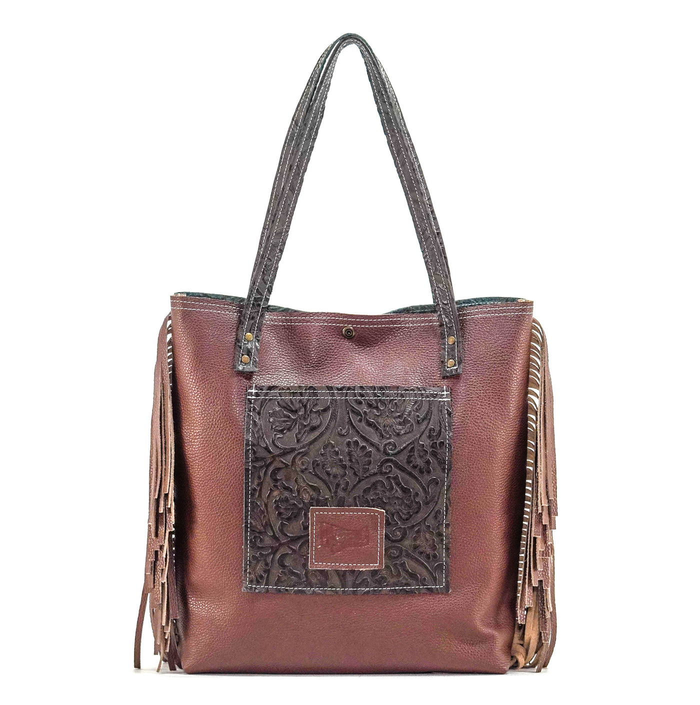Trisha - All Embossed w/ Dark Chocolate Tool-Trisha-Western-Cowhide-Bags-Handmade-Products-Gifts-Dancing Cactus Designs