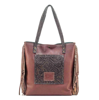 Trisha - All Embossed w/ Dark Chocolate Tool-Trisha-Western-Cowhide-Bags-Handmade-Products-Gifts-Dancing Cactus Designs