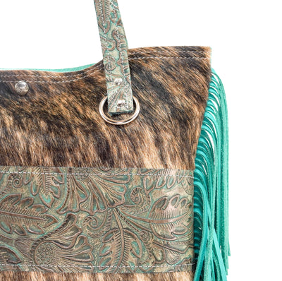 Trisha - Brindle w/ Turquoise Autumn-Trisha-Western-Cowhide-Bags-Handmade-Products-Gifts-Dancing Cactus Designs