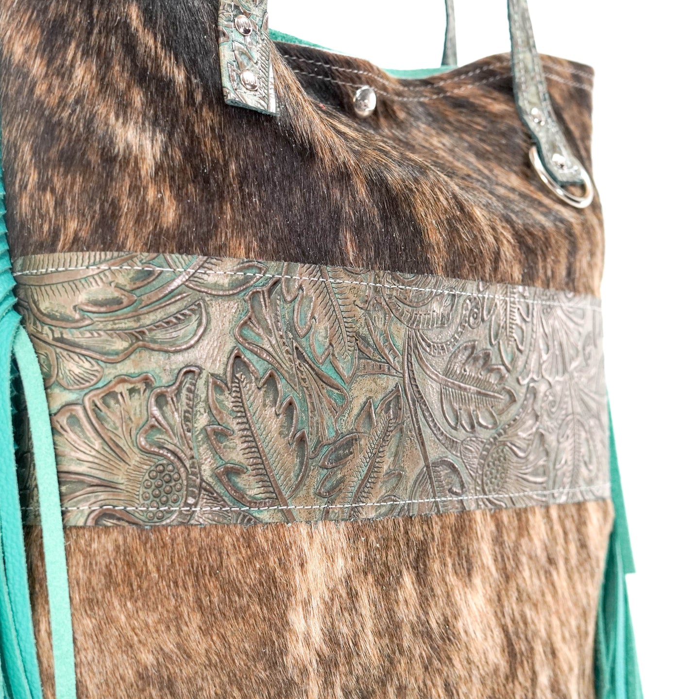 Trisha - Brindle w/ Turquoise Autumn-Trisha-Western-Cowhide-Bags-Handmade-Products-Gifts-Dancing Cactus Designs