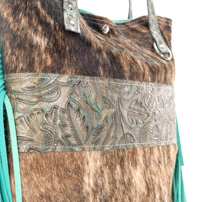 Trisha - Brindle w/ Turquoise Autumn-Trisha-Western-Cowhide-Bags-Handmade-Products-Gifts-Dancing Cactus Designs