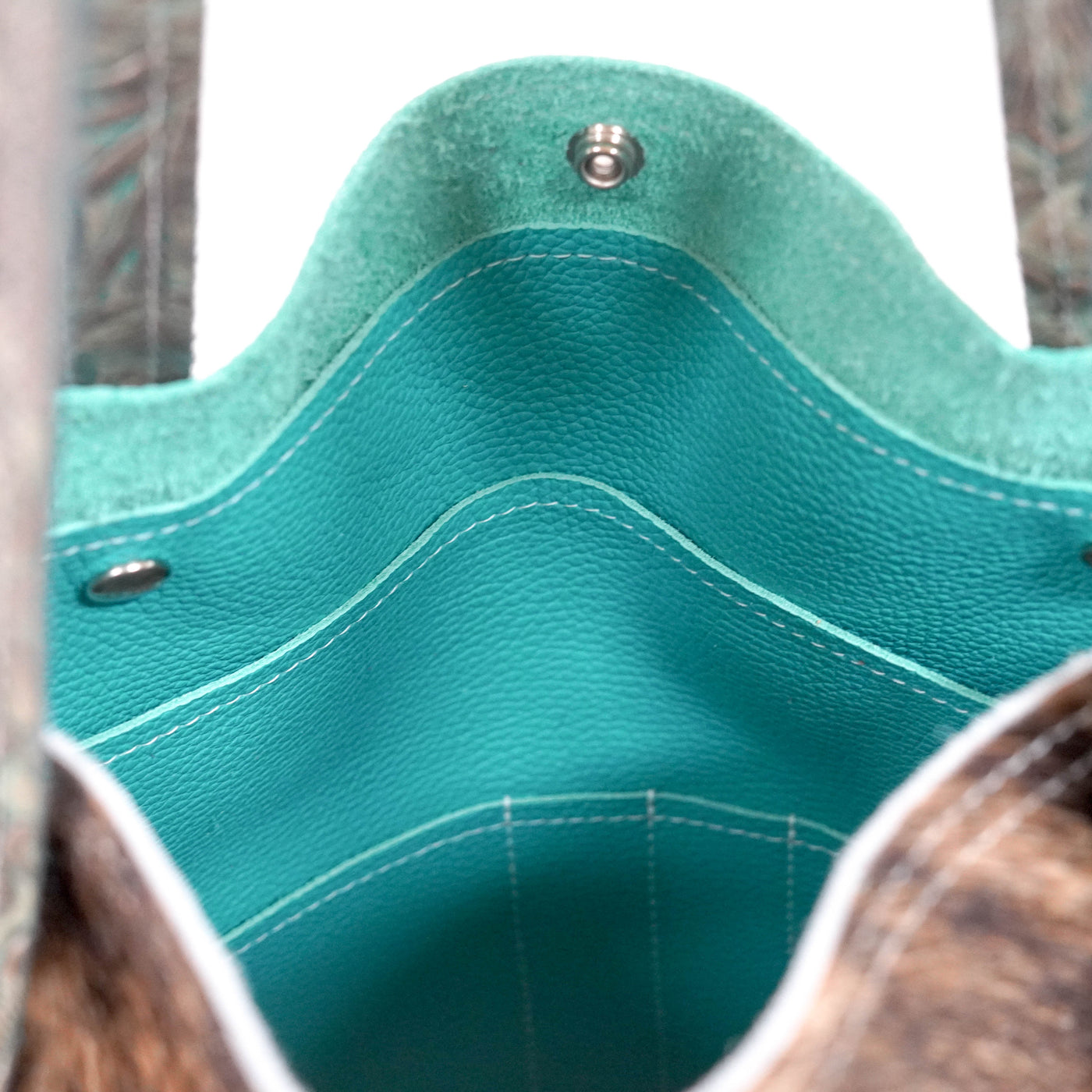 Trisha - Brindle w/ Turquoise Autumn-Trisha-Western-Cowhide-Bags-Handmade-Products-Gifts-Dancing Cactus Designs