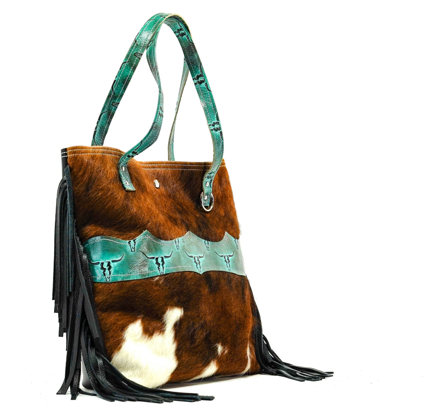 Trisha - Dapple w/ Royston Skulls-Trisha-Western-Cowhide-Bags-Handmade-Products-Gifts-Dancing Cactus Designs