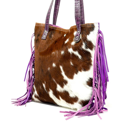 Trisha - Tricolor w/ Amethyst Croc-Trisha-Western-Cowhide-Bags-Handmade-Products-Gifts-Dancing Cactus Designs