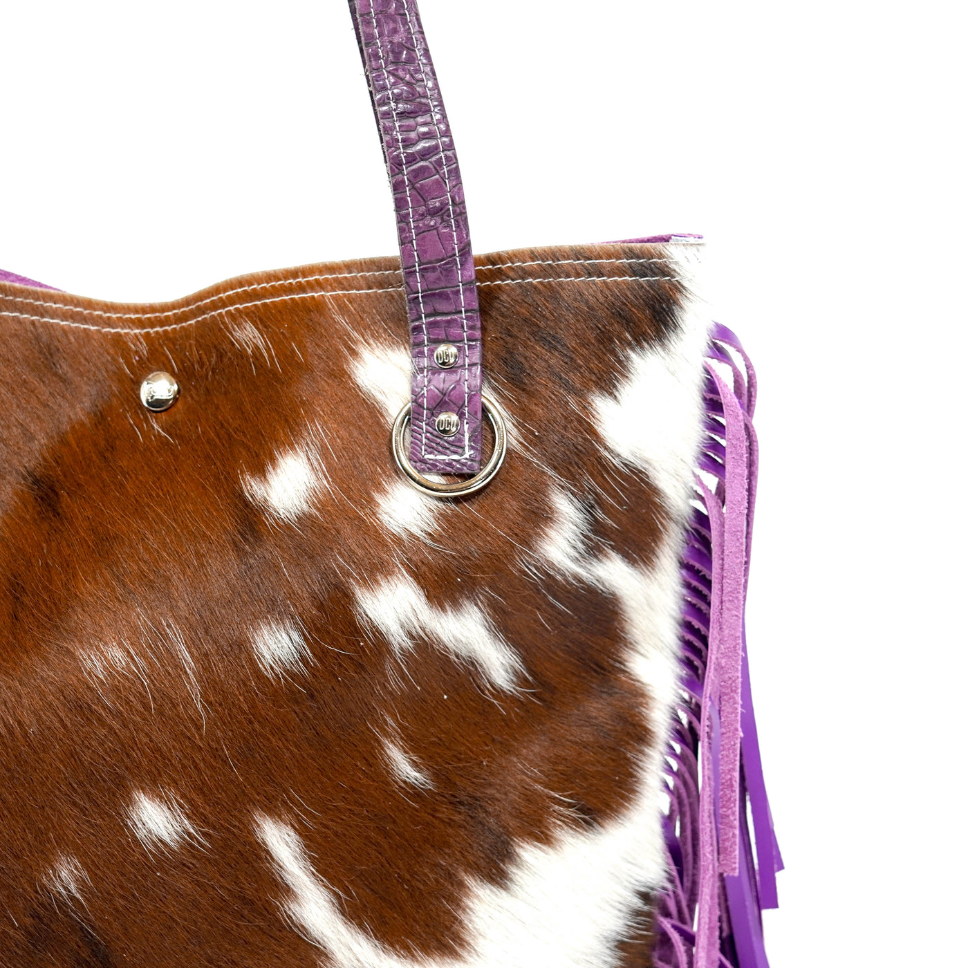 Trisha - Tricolor w/ Amethyst Croc-Trisha-Western-Cowhide-Bags-Handmade-Products-Gifts-Dancing Cactus Designs
