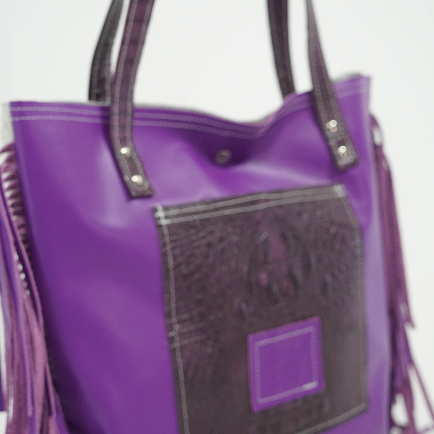Trisha - Tricolor w/ Amethyst Croc-Trisha-Western-Cowhide-Bags-Handmade-Products-Gifts-Dancing Cactus Designs