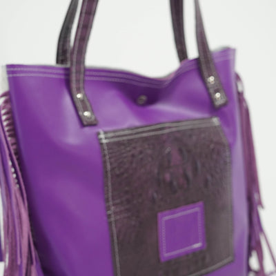 Trisha - Tricolor w/ Amethyst Croc-Trisha-Western-Cowhide-Bags-Handmade-Products-Gifts-Dancing Cactus Designs