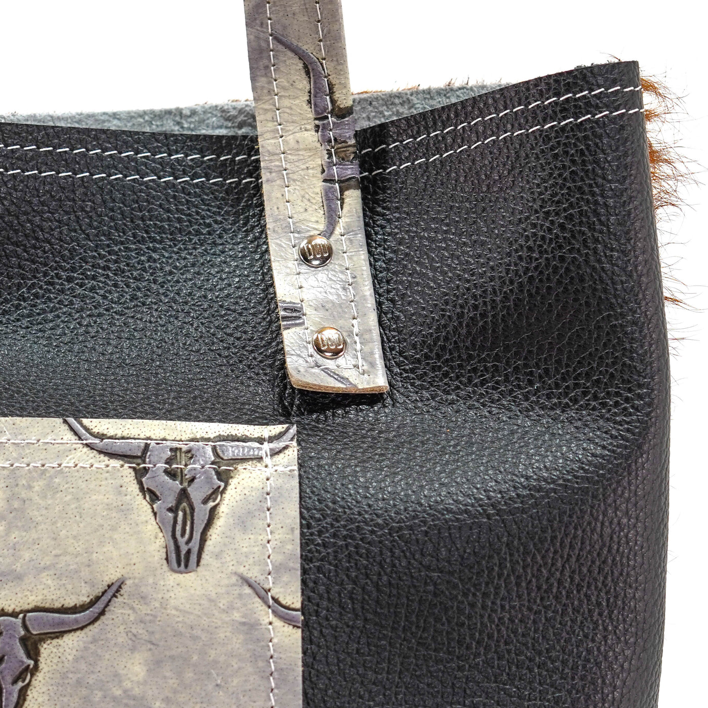 Trisha - Tricolor w/ Smoke Show Skulls-Trisha-Western-Cowhide-Bags-Handmade-Products-Gifts-Dancing Cactus Designs