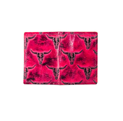 Waylon Wallet - All Embossed w/ Red Skulls-Waylon Wallet-Western-Cowhide-Bags-Handmade-Products-Gifts-Dancing Cactus Designs