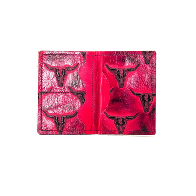 Waylon Wallet - All Embossed w/ Red Skulls-Waylon Wallet-Western-Cowhide-Bags-Handmade-Products-Gifts-Dancing Cactus Designs