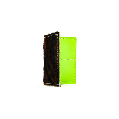 Waylon Wallet - Brindle w/ Lime Green Leather-Waylon Wallet-Western-Cowhide-Bags-Handmade-Products-Gifts-Dancing Cactus Designs