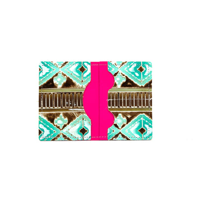 Waylon Wallet - Dark Brindle w/ Bora Bora Navajo-Waylon Wallet-Western-Cowhide-Bags-Handmade-Products-Gifts-Dancing Cactus Designs